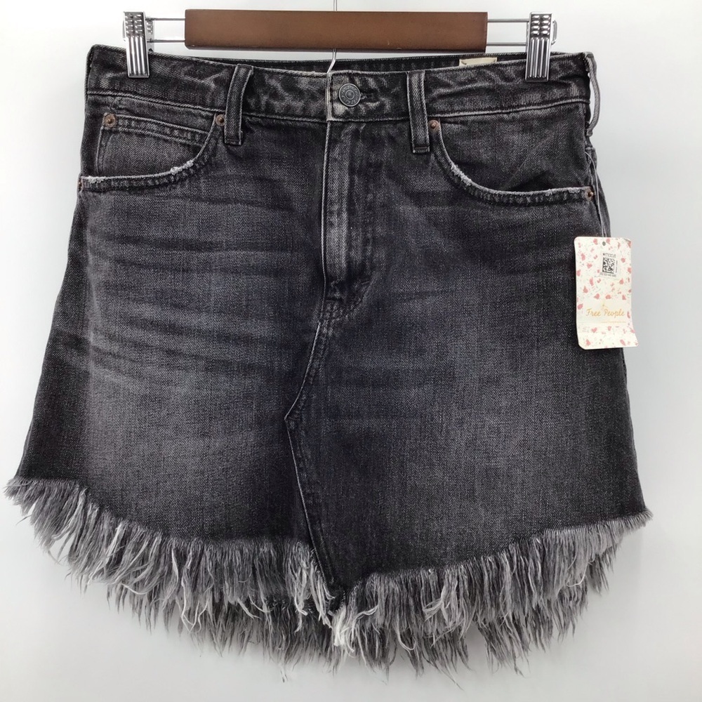 Free People Maverick Charcoal Asymmetrical Denim Skirt - Picture 2 of 9